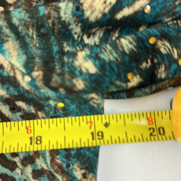 Libra Teal Gold Metallic  ¾ Sleeve Cowl Neck Top - Picture 6 of 10